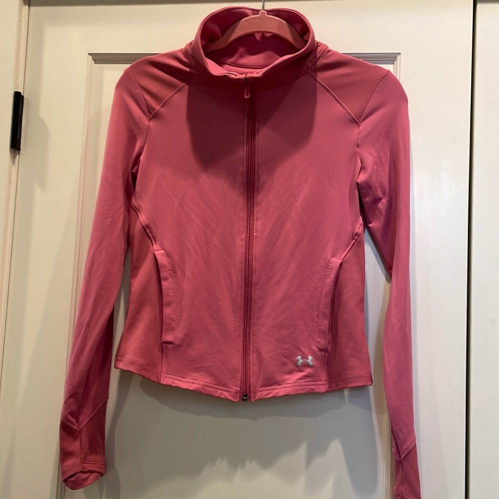 Under Armour, full zip, pink, jacket with thumb grips, size XS